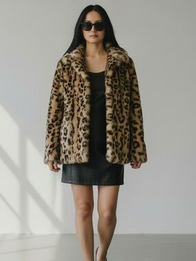 Donna Salyers Fabulous-Furs Leopard Faux Fur Coat Soft Full Unreal Fur Small